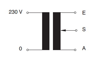 Jednofázové oddělovací regulační transformátory podle VDE 0551 - nakres